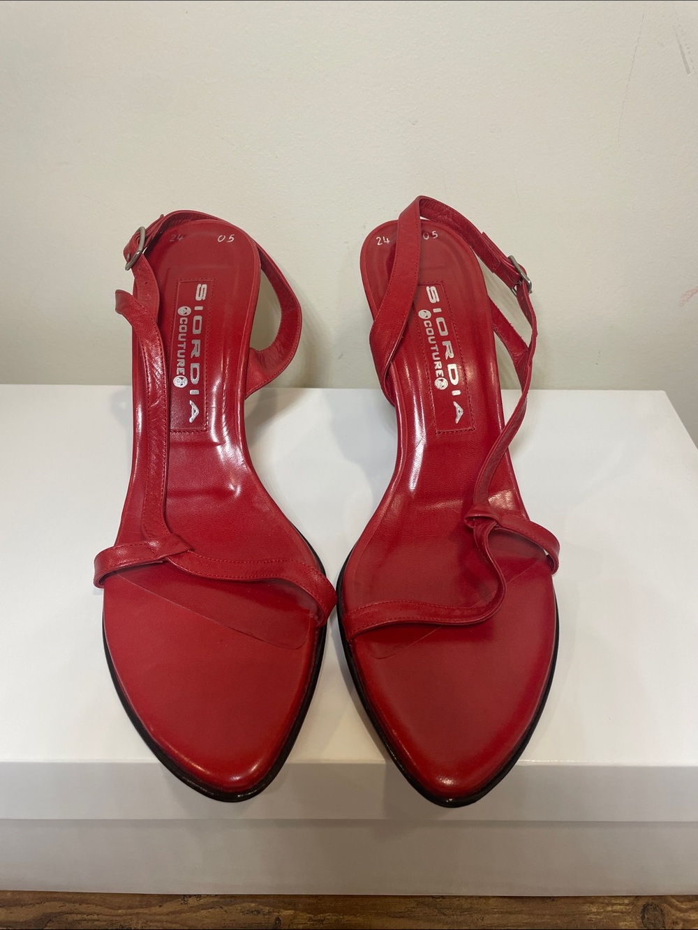 Red Leather Pointed Slingback Heels